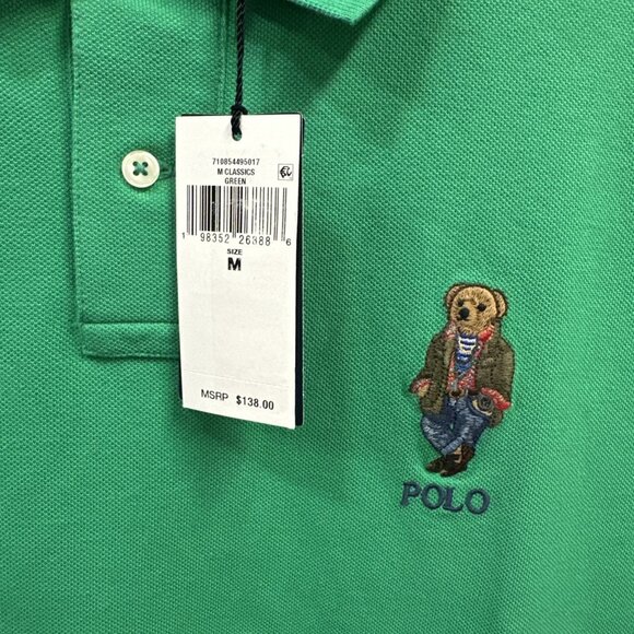 Polo Ralph Lauren Men's Medium Emerald Classic Fit Explorer Bear Mesh Polo Shirt - Picture 6 of 14